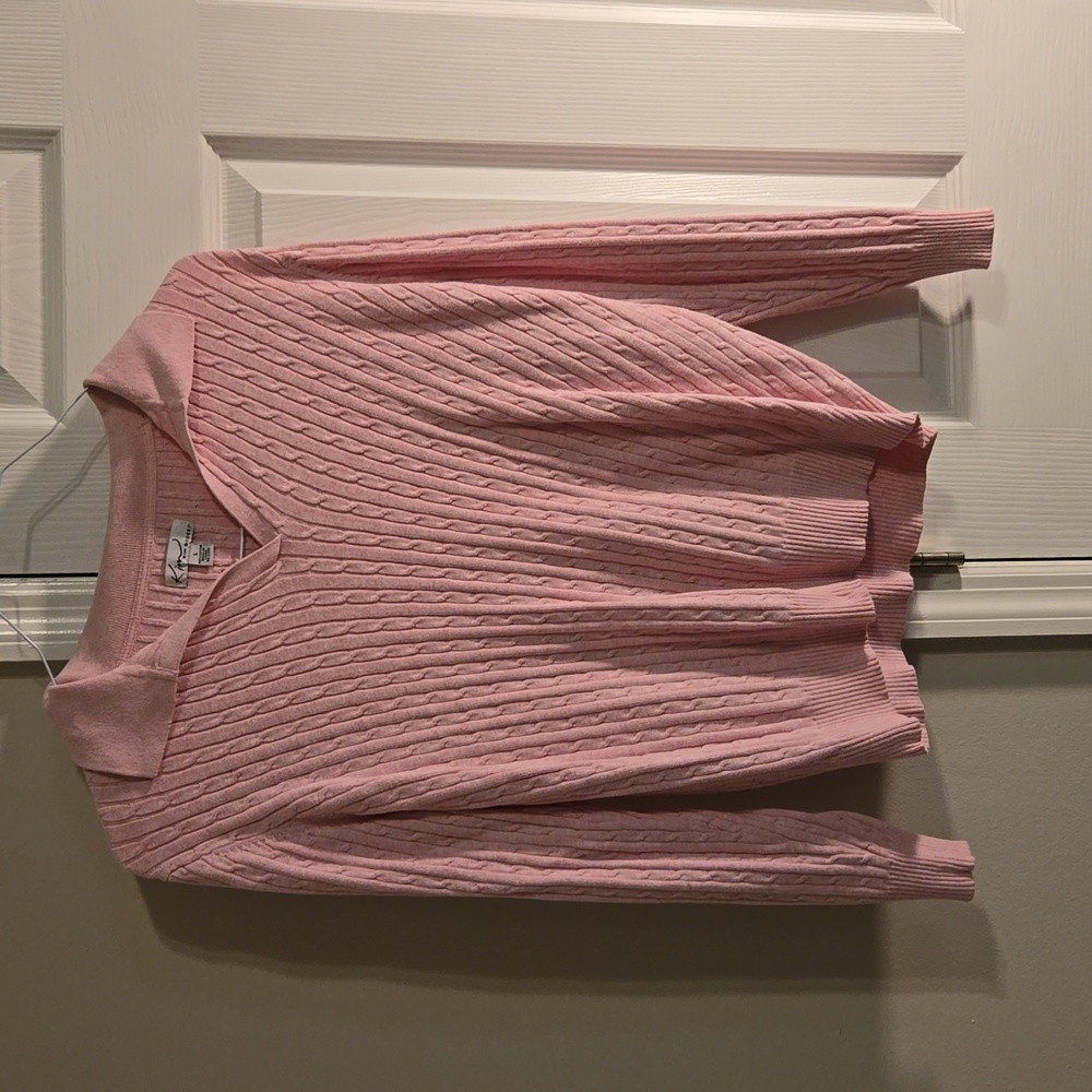 Kim Rogers - Pink Collared Cardigan Knit Sweater -  Large